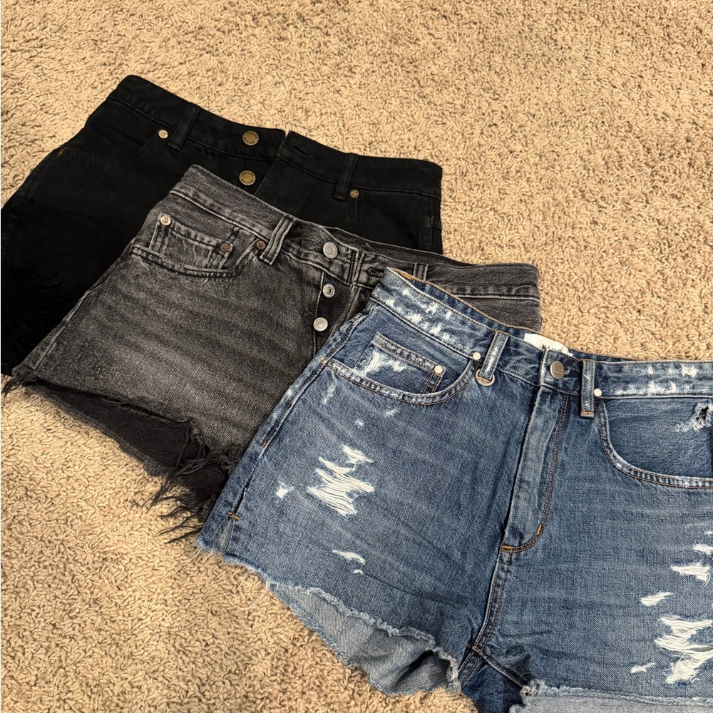 Levi's, Rolla’s & Neuw Denim Women's Jean Shorts Bundle- Black, Gray, and Blue